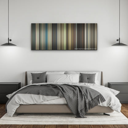 Hitman's Wife's Bodyguard color palette canvas above a bed, between two black pendant lamps