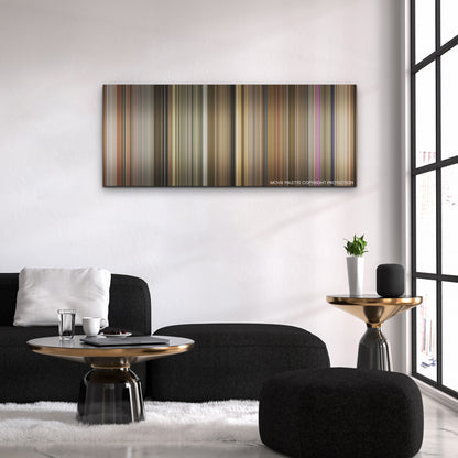Argylle color palette canvas above a black sofa with a gold-topped table