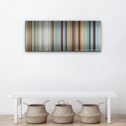 Nyad color palette canvas above a white bench with three woven baskets