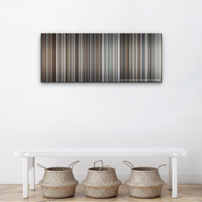 The Tinder Swindler color palette canvas above a white bench with three woven baskets