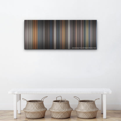 Boss Level color palette canvas above a white bench with three woven baskets