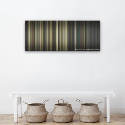 Ghostbusters: Afterlife color palette canvas above a white bench with three woven baskets