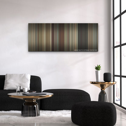 Maharaja color palette canvas above a black sofa with a gold-topped table