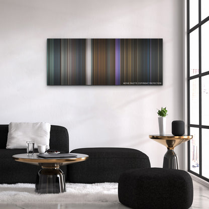 Hocus Pocus 2 color palette canvas above a black sofa with a gold-topped table