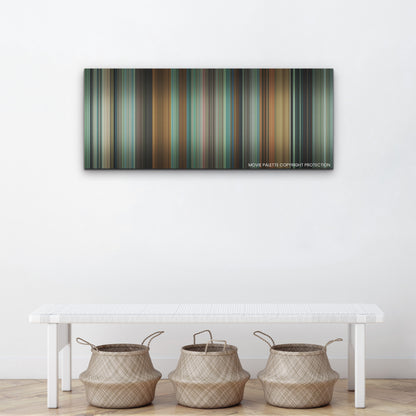 Challengers color palette canvas above a white bench with three woven baskets