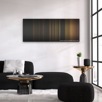 When Evil Lurks color palette canvas above a black sofa with a gold-topped table