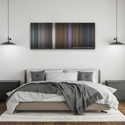 Hocus Pocus 2 color palette canvas above a bed, between two black pendant lamps