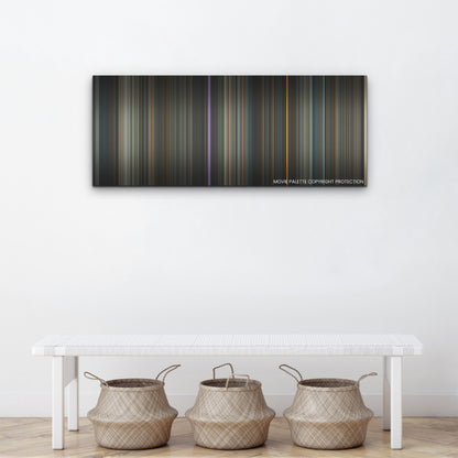 Nobody color palette canvas above a white bench with three woven baskets