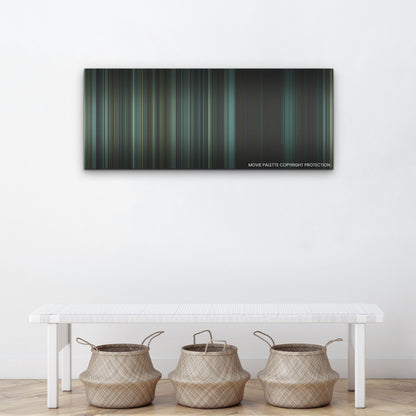 Paradise color palette canvas above a white bench with three woven baskets