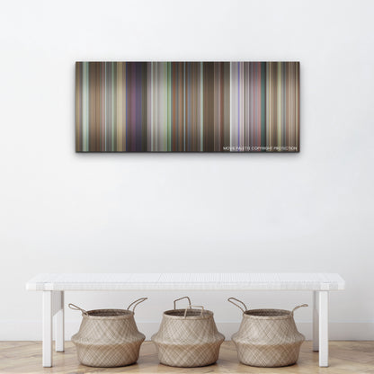 Joy Ride color palette canvas above a white bench with three woven baskets