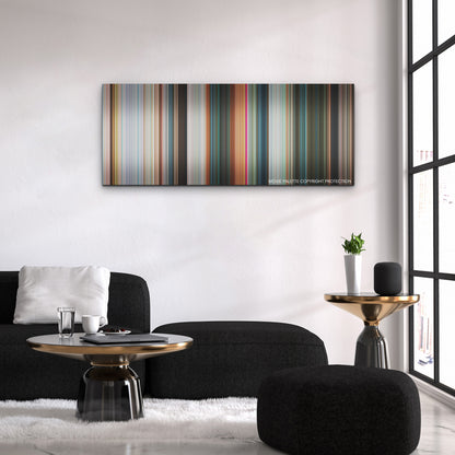 Wicked color palette canvas above a black sofa with a gold-topped table