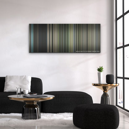 Plane color palette canvas above a black sofa with a gold-topped table