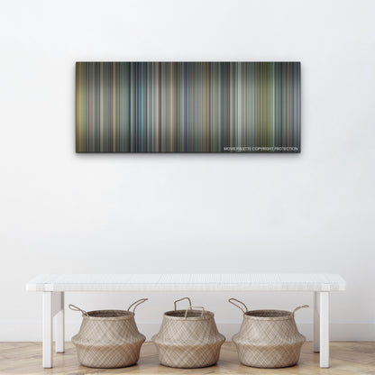Ambulance color palette canvas above a white bench with three woven baskets