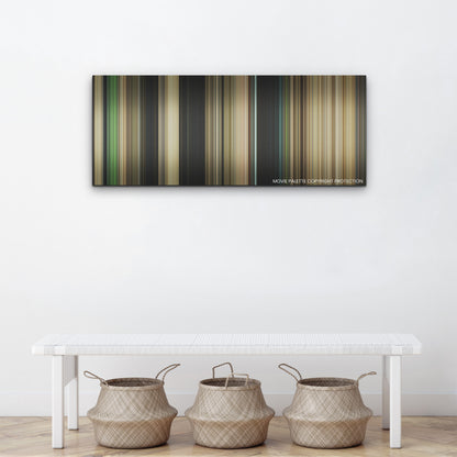 Nope color palette canvas above a white bench with three woven baskets