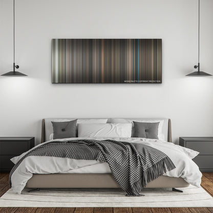 The Menu color palette canvas above a bed, between two black pendant lamps