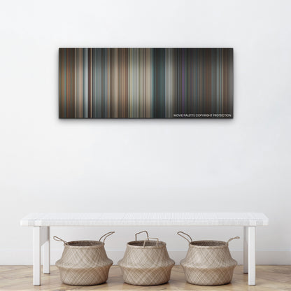 Scream color palette canvas above a white bench with three woven baskets