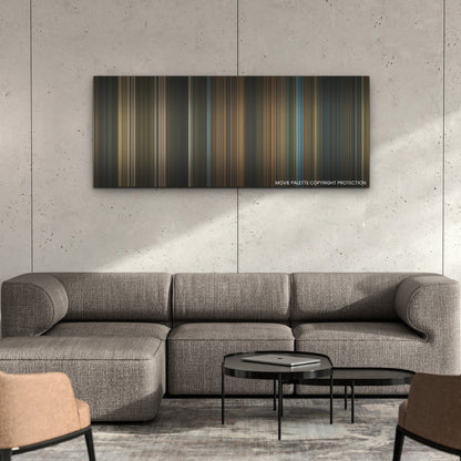 Nightmare Alley color palette canvas on a concrete wall above a gray sectional sofa