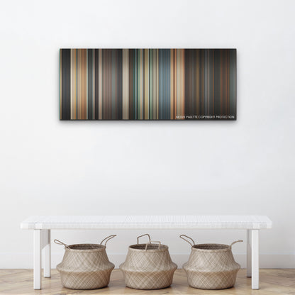 Day Shift color palette canvas above a white bench with three woven baskets