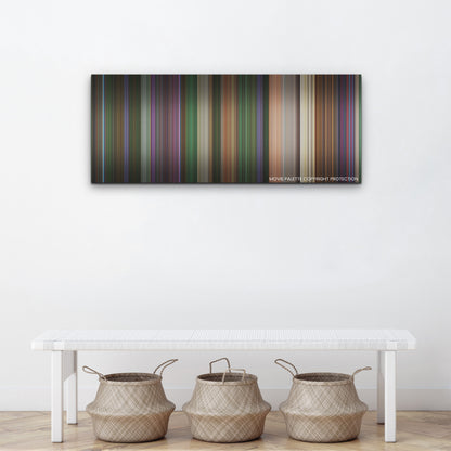 Renfield color palette canvas above a white bench with three woven baskets