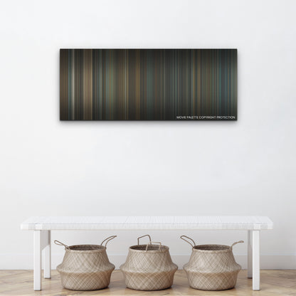 The Pope's Exorcist color palette canvas above a white bench with three woven baskets