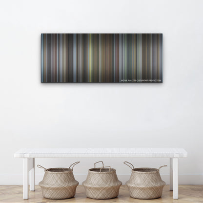 The Holdovers color palette canvas above a white bench with three woven baskets