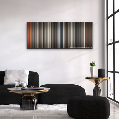 Dune: Part Two color palette canvas above a black sofa with a gold-topped table