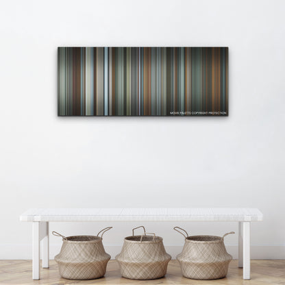 Absolution color palette canvas above a white bench with three woven baskets