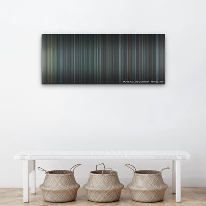 The Guilty color palette canvas above a white bench with three woven baskets