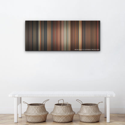 Terrifier 3 color palette canvas above a white bench with three woven baskets