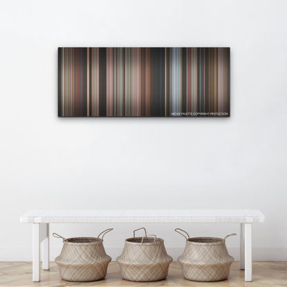 The Woman King color palette canvas above a white bench with three woven baskets
