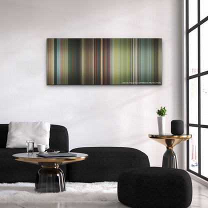 Brothers color palette canvas above a black sofa with a gold-topped table