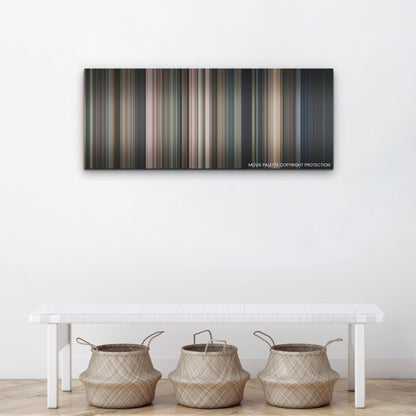 M3GAN color palette canvas above a white bench with three woven baskets