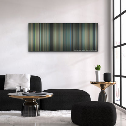 Air color palette canvas above a black sofa with a gold-topped table
