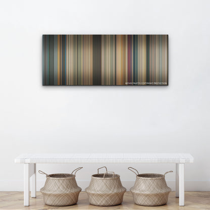 Beverly Hills Cop: Axel F color palette canvas above a white bench with three woven baskets