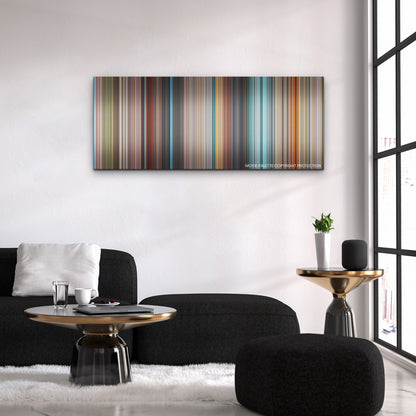 DC League of Super-Pets color palette canvas above a black sofa with a gold-topped table