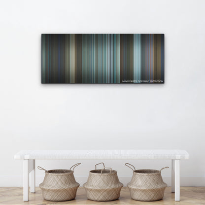 The Adam Project color palette canvas above a white bench with three woven baskets