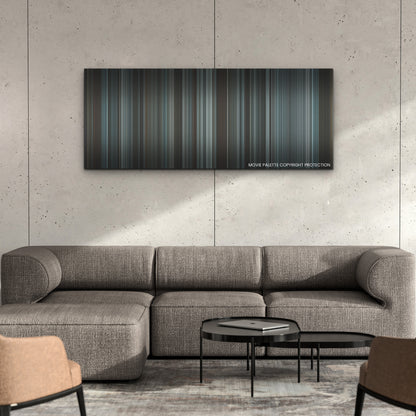 The Last Kingdom: Seven Kings Must Die color palette canvas on a concrete wall above a gray sectional sofa