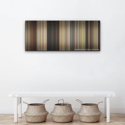 The Unbearable Weight of Massive Talent color palette canvas above a white bench with three woven baskets