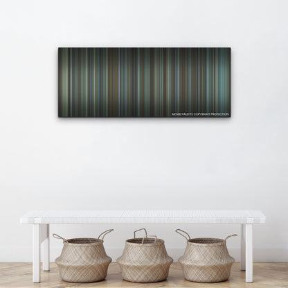 Boston Strangler color palette canvas above a white bench with three woven baskets