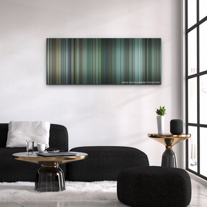 Arthur the King color palette canvas above a black sofa with a gold-topped table