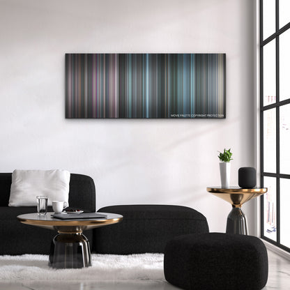 The Fix color palette canvas above a black sofa with a gold-topped table