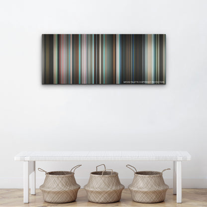 Aftersun color palette canvas above a white bench with three woven baskets
