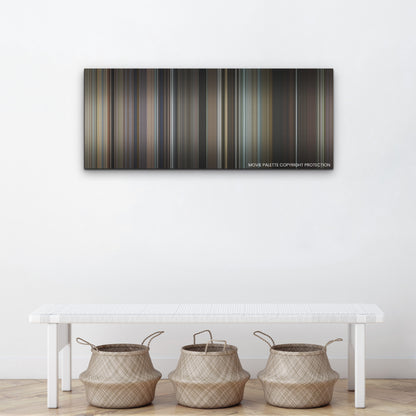 May December color palette canvas above a white bench with three woven baskets