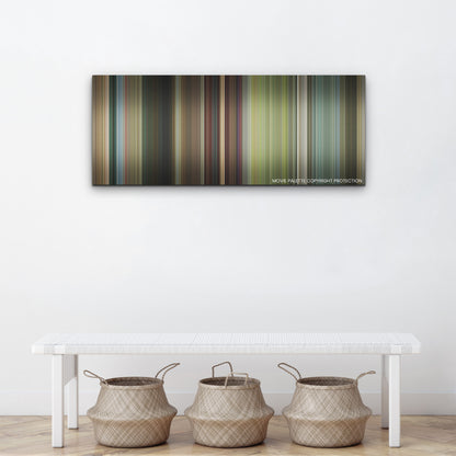 Brothers color palette canvas above a white bench with three woven baskets