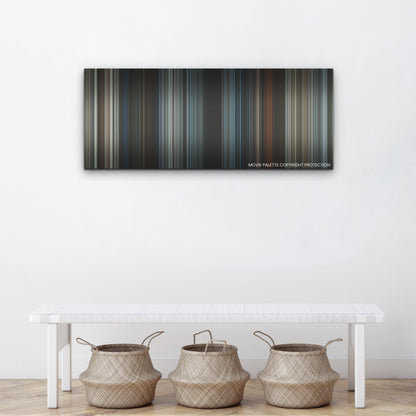 A Quiet Place: Day One color palette canvas above a white bench with three woven baskets