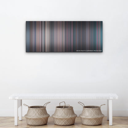 Terrifier 2 color palette canvas above a white bench with three woven baskets