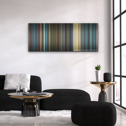 Heart of Stone color palette canvas above a black sofa with a gold-topped table