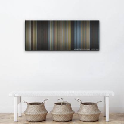 Prey color palette canvas above a white bench with three woven baskets