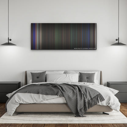 Fear Street: Part One - 1994 color palette canvas above a bed, between two black pendant lamps