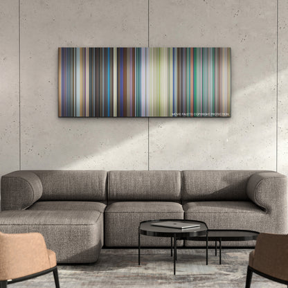 Sonic the Hedgehog 2 color palette canvas on a concrete wall above a gray sectional sofa